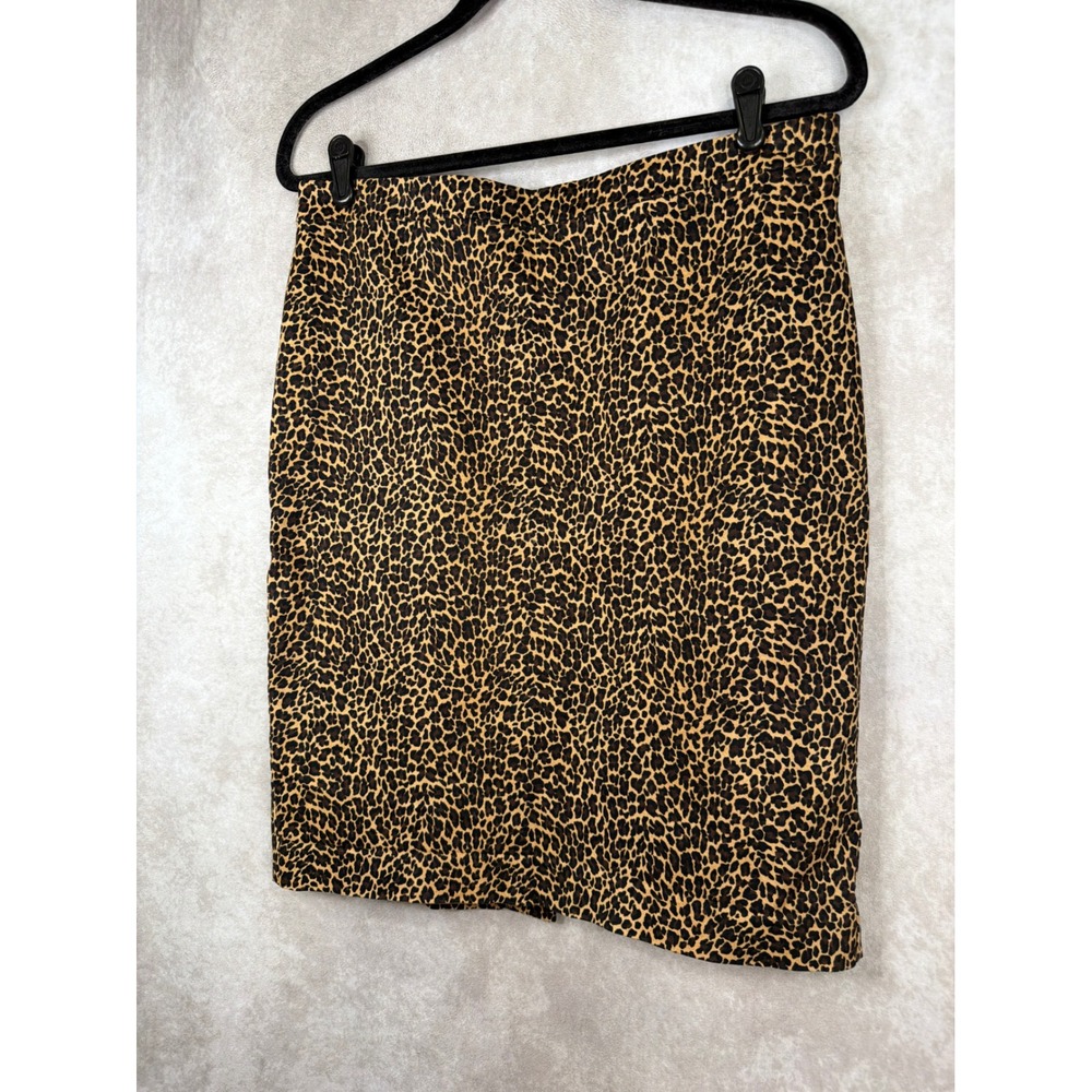 J.Crew Pencil Skirt Womens 10 Tan Black Leopard Print Velvet Knee Length - Picture 2 of 5